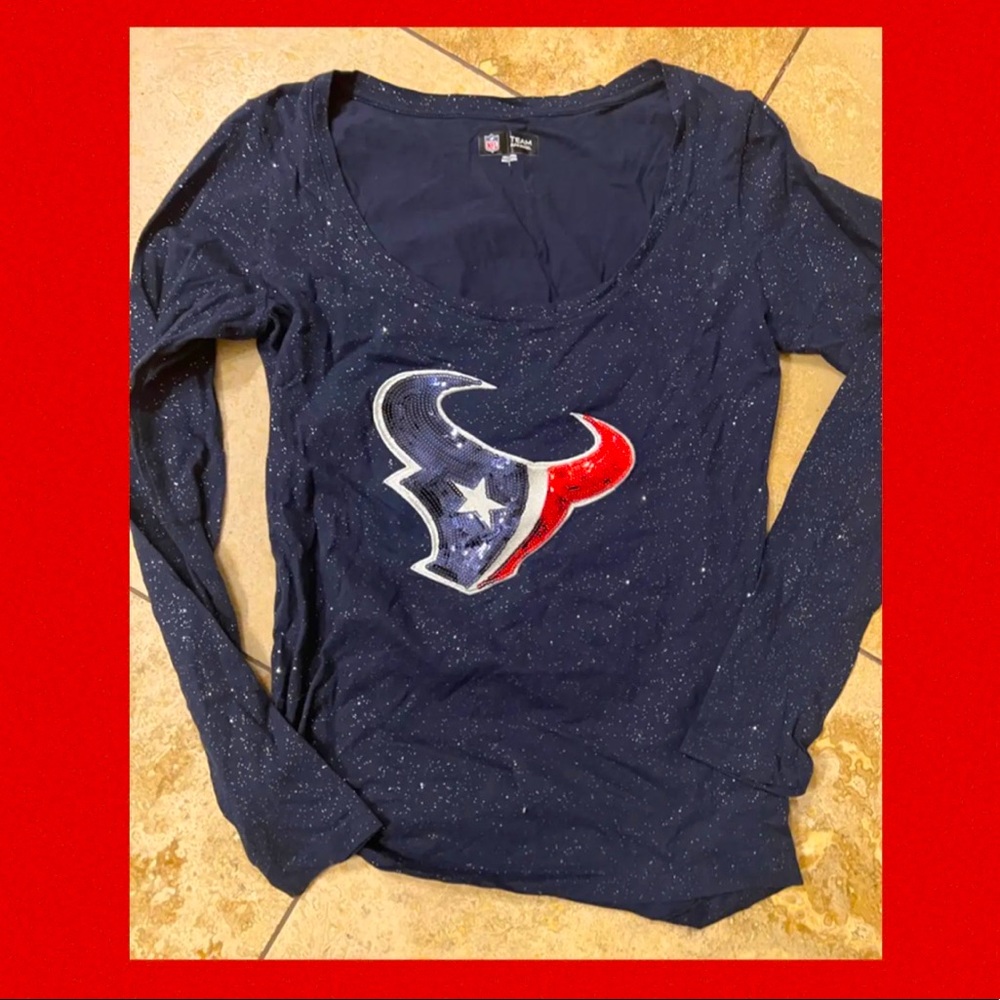 Sparkle Sequin Navy Blue Houston Texans NFL Football Long Sleeve Shirt Small